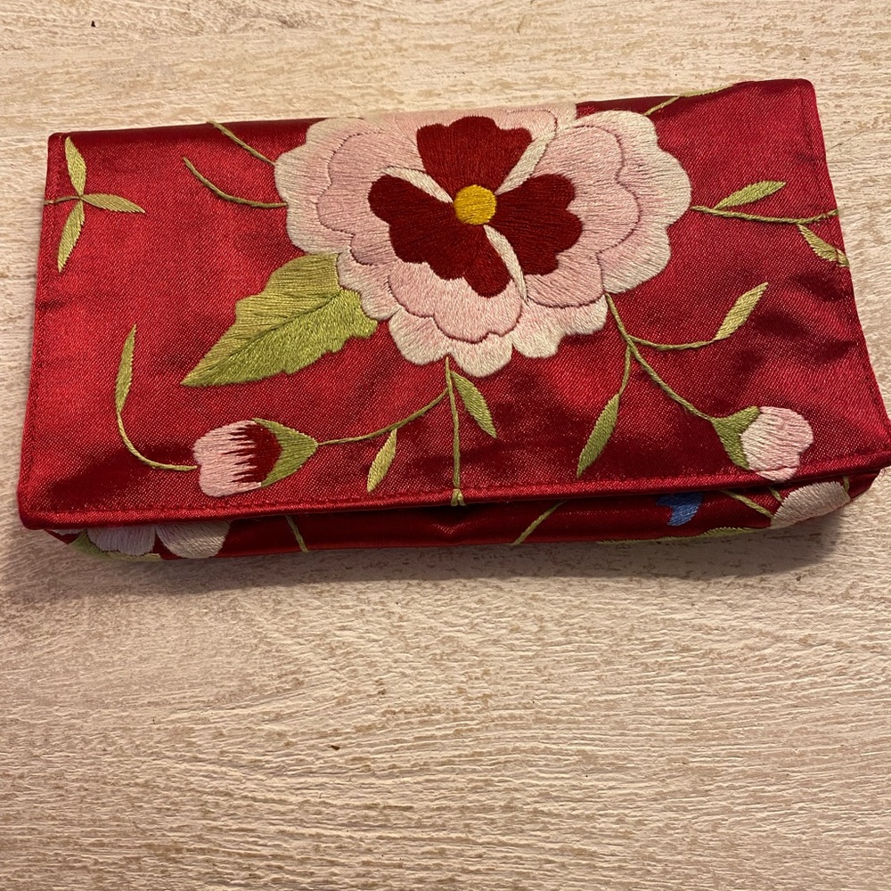 Anthropologie Red Floral Clutch